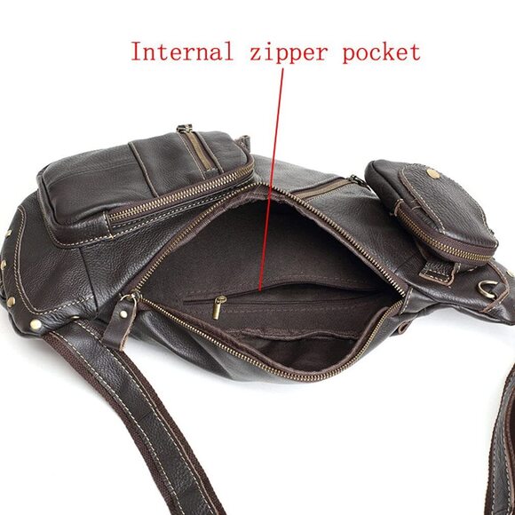 4884 Vinatge Leather Sling Bag Crossbody Backpack Travel Outdoor Hiking